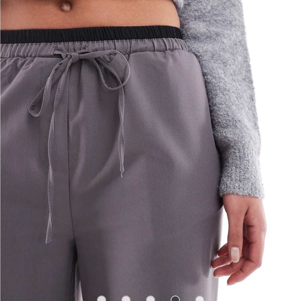 ASOS DESIGN Tall tailored wide leg pants with contrast waistband in charcoal